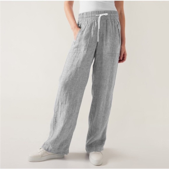 Athleta Cabo Linen Wide Leg Pant Grey Size 6 - Picture 1 of 12